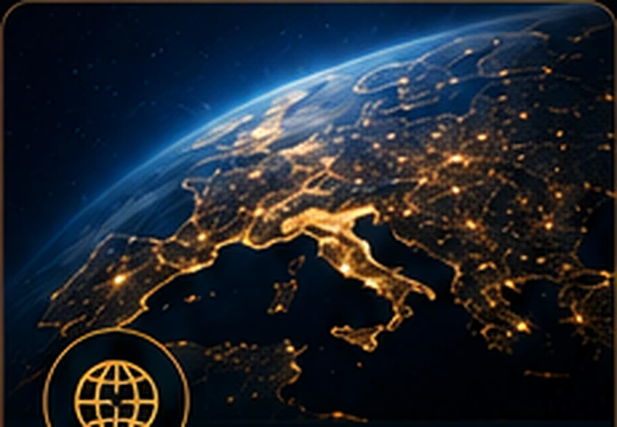 Europe illuminated at night with international network connections