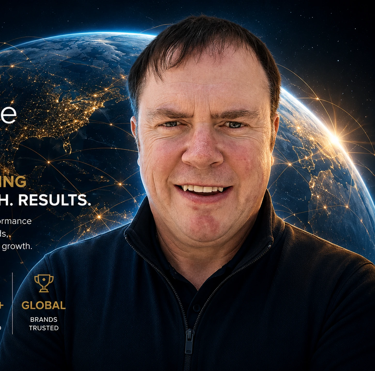Andy Reeve in front of a connected Earth showing Europe