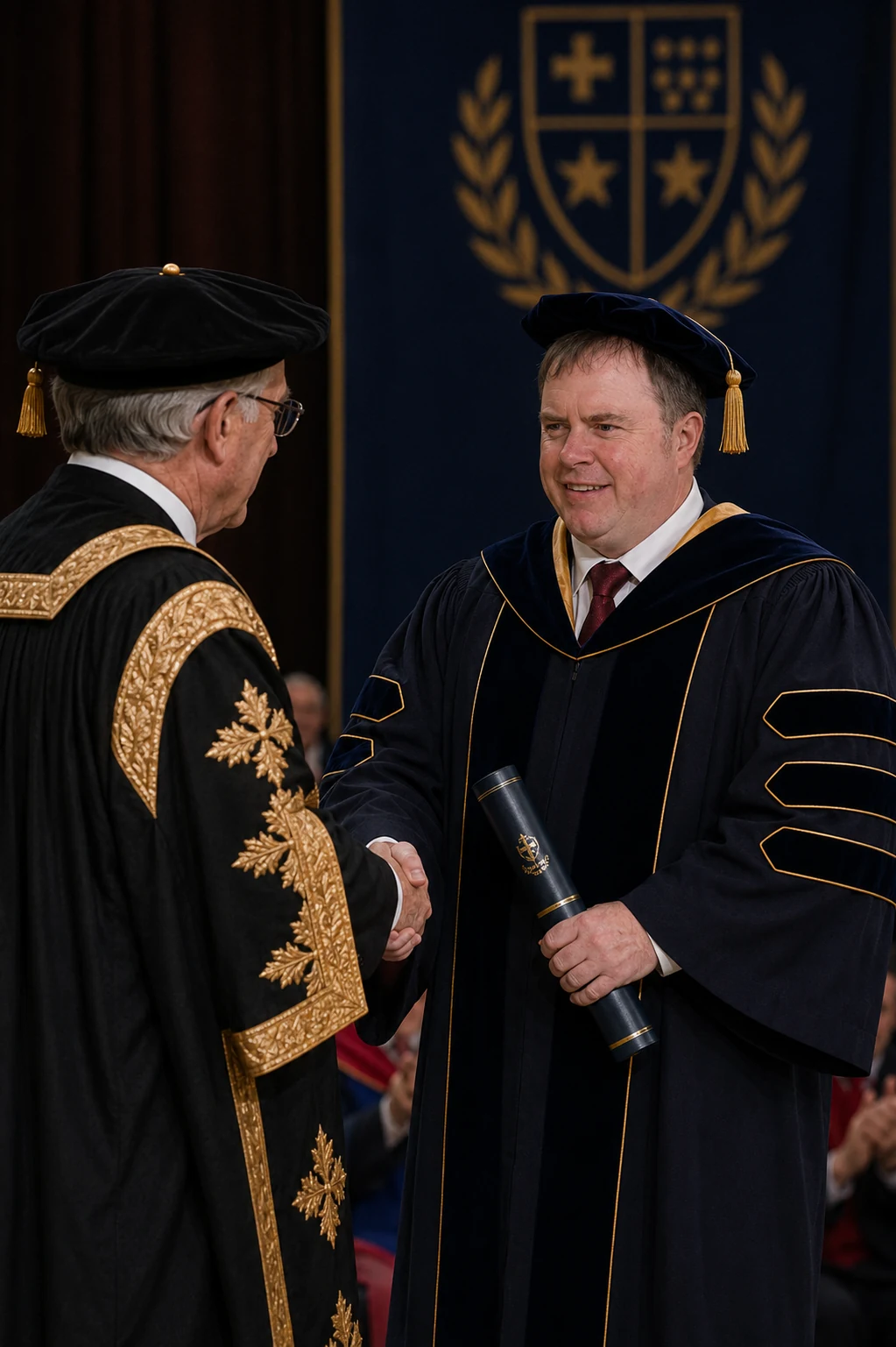 Andrew Reeve receiving his honorary doctorate at an academic ceremony